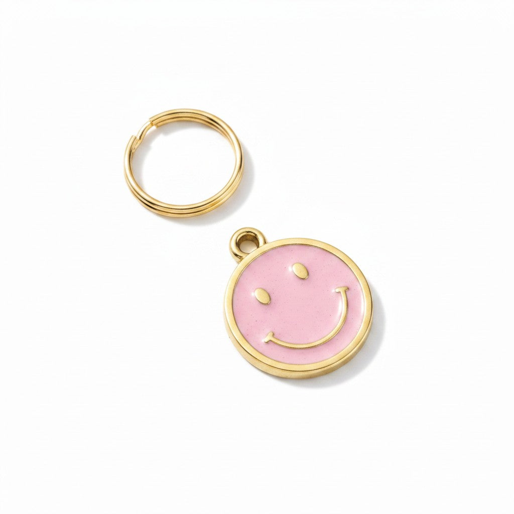 Gold Pink Smiley Charm