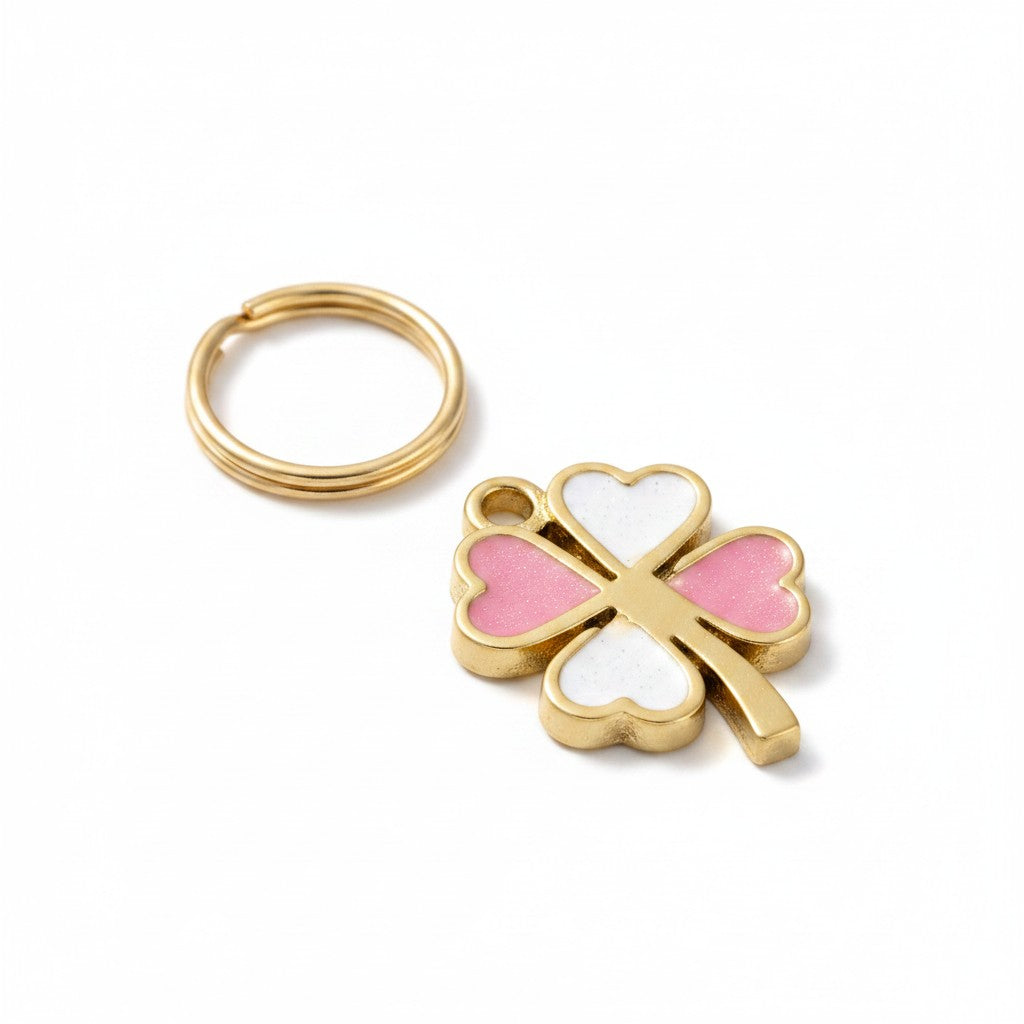 Gold White Pink Clover Charm
